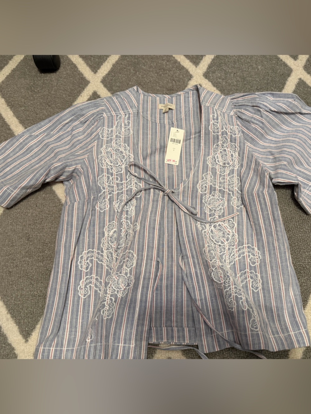 Pilcro Blue and White Striped Top with Red Pinstripes - Picture 2 of 3